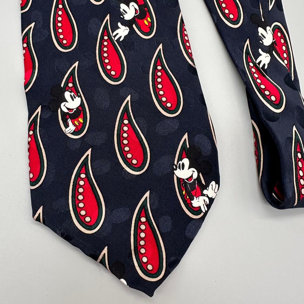 Disney Mickey Mouse Mens 100% Silk Tie Navy Blue Red White Novelty Necktie